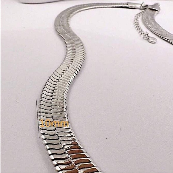 Sterling Silver 10mm Herringbone Necklace, Flat, Snake Unisex - Picture 9 of 13